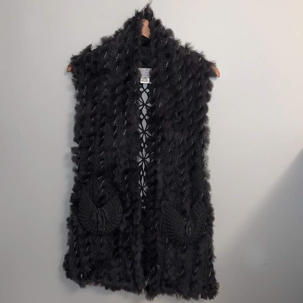 The Que Cher Qu faux fur and crochet vest